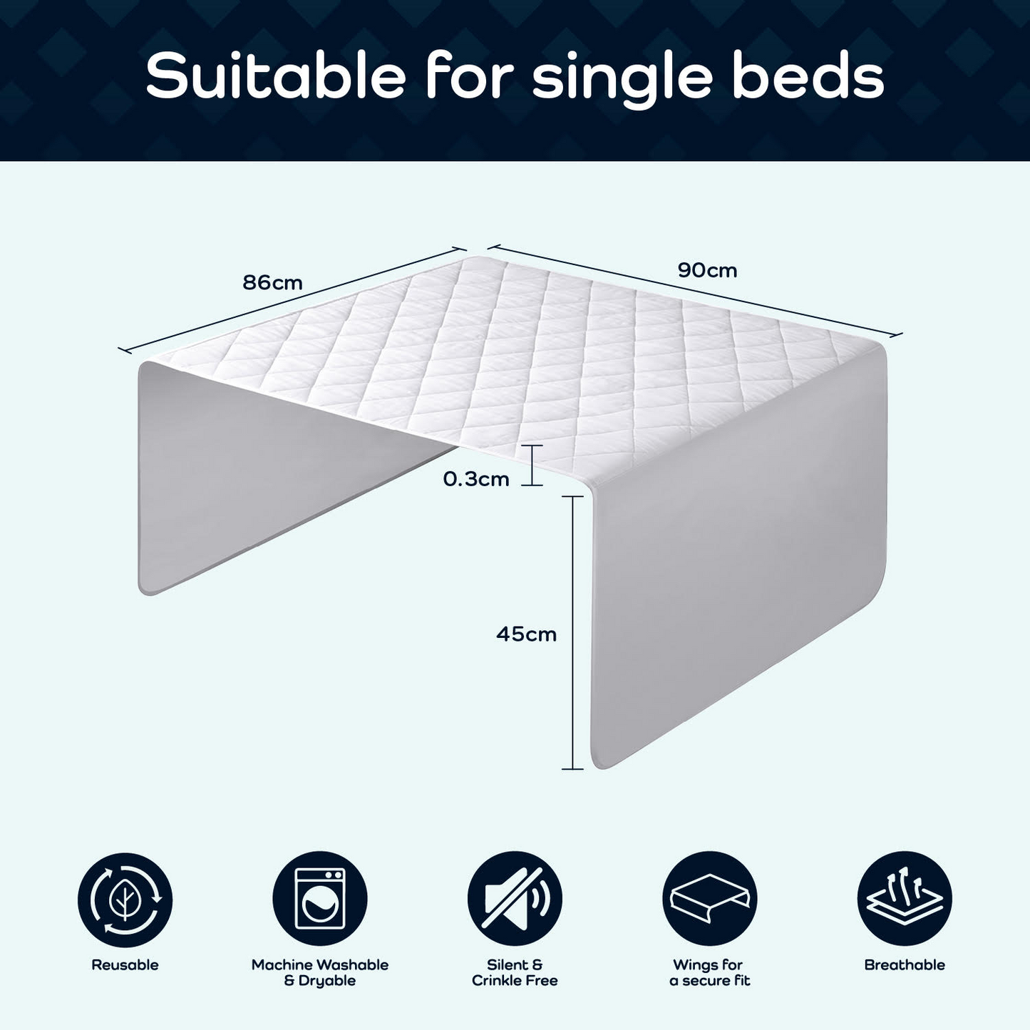 GuardedSleep Reusable Bed Pad w/Wings, Medium – (SKU: AHW006)